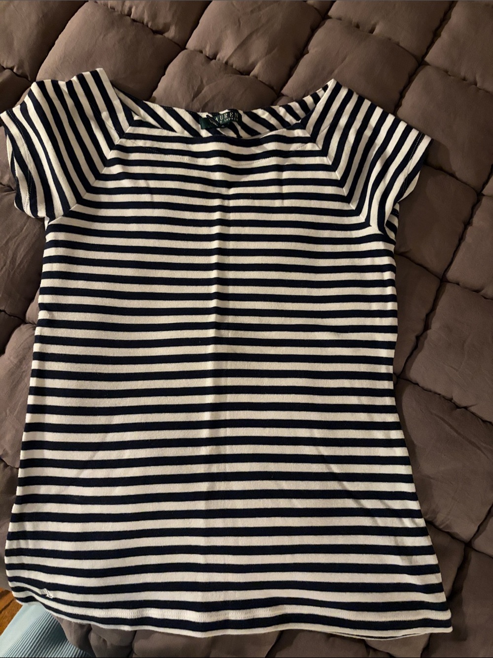 Lauren Ralph Lauren Navy and White Striped Short Sleeve Tee